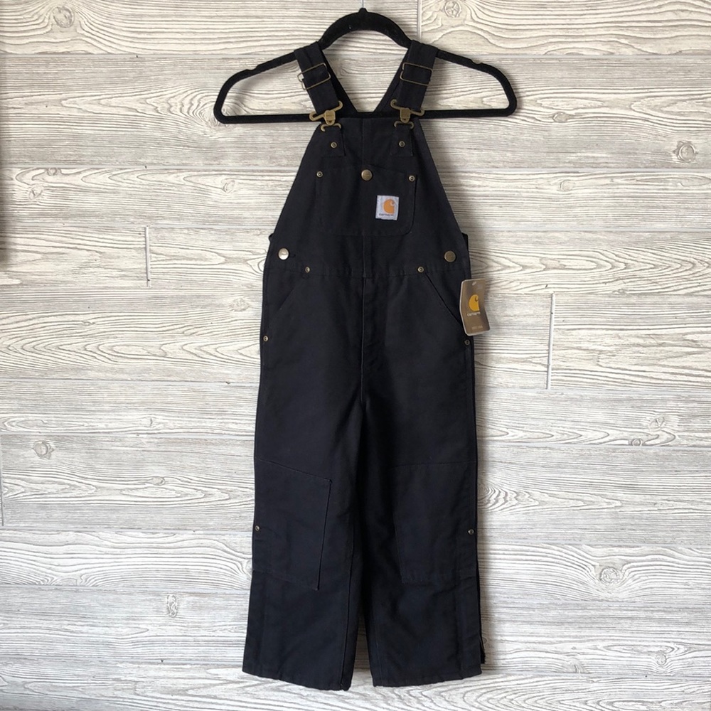 Carhartt black quilted lined overalls childrens size 5 NWT